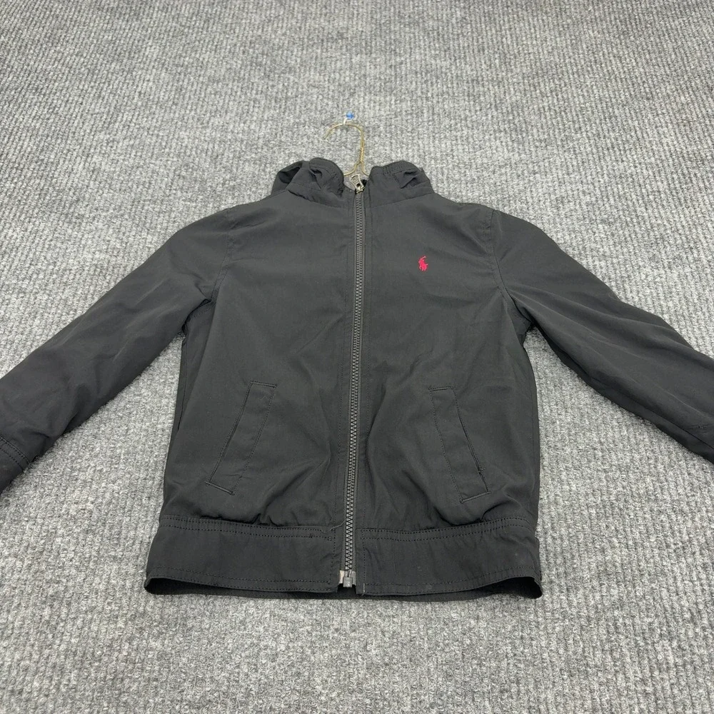 Polo Ralph Lauren Jacket Boys 5 Black Cotton Blend Hooded Full Zip Classic‎